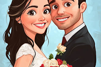 create professional caricatures for couples or wedding gift