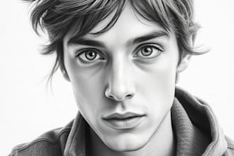 sketch a custom charcoal drawing, pencil portrait from photo
