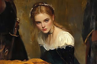 paint oil style portrait with realistic skin detail