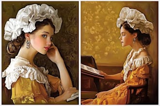 draw oil painting character with strong light contrast