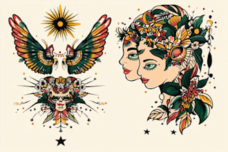 design custom zodiac tattoo illustration astrology style