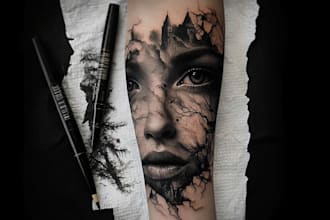 design custom continuous line tattoo illustration modern