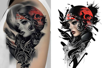 draw custom music tattoo illustration