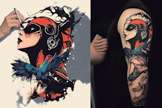design custom phoenix tattoo illustration fire rebirth style