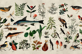 draw an animal and botanical illustration