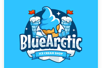 design modern ice cream shop, dessert brand, cafe and bakery logo