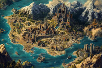 do medieval fantasy map, isometric vector map illustration