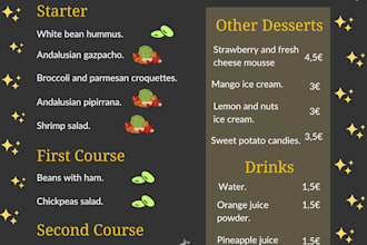 desing a restaurant menu