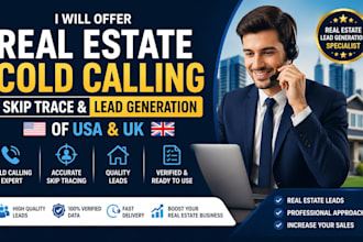offer real estate cold calling skip trace and lead generation of US and UK