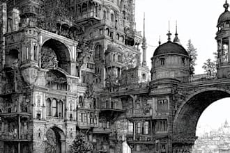 create a black and white pen and ink illustration