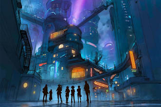 make a illustration of futuristic cyberpunk city