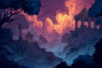 draw a simple fantasy scenery