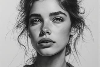 draw a realistic pencil portrait and charcoal sketch