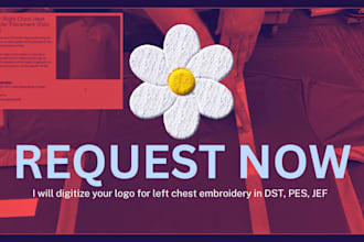 digitize logo for left chest embroidery in dst, pes, jef, embroidery designing