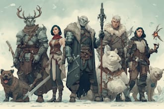 draw custom dnd character party or fantasy rpg illustration