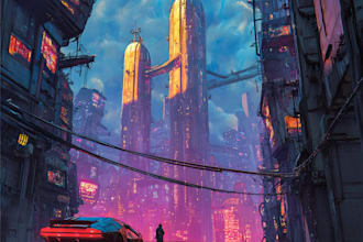 do a illustration of futuristic cyberpunk city