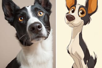 draw pet portrait into cartoon disney