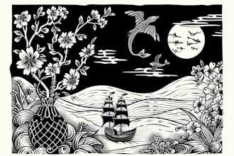 create custom design tattoo flash linocut woodblock style