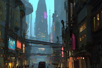 drawing a cyberpunk futuristic city illustration