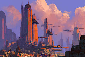 drawing a illustration of futuristic cyberpunk city