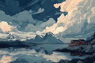 draw landscape illustration and background concept art, nft