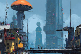 do an cyberpunk sci fi futuristic city for you