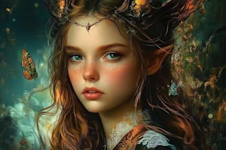 draw fantasy anime scene with detailed background