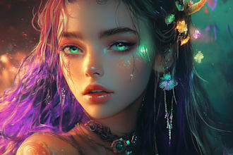 create fantasy anime portrait with dramatic glow