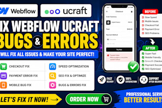 fix webflow ucraft mobile bug speed issue checkout fail payment error seo fix