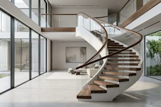 design modern 3d staircase, spiral, floating and handrail