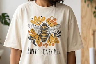 unique modern honey bee logo t shirt design