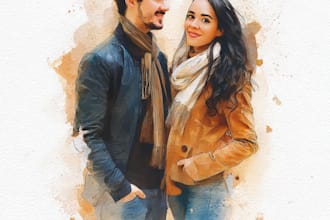 do couple watercolor portrait valentines day