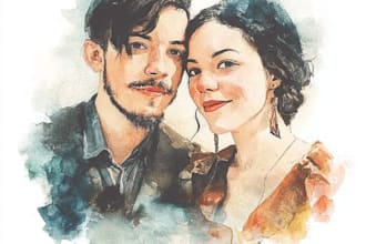 draw a watercolor couple portrait