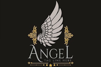design a luxury angel wings logo, heavenly brand identity, minimalist or mascot
