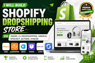 build shopify dropshiping via dsers cj dropshipping oberlo spocket autods syncee