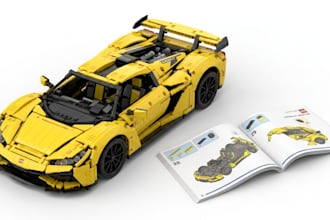 create detailed lego car model, 3d lego super car with manual for for games