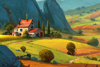 draw cartoon backgrounds, landscapes, scenes, illustrations