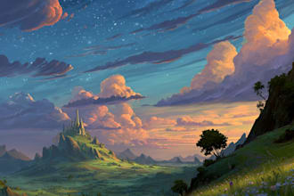 create stunning fantasy background and scenery illustration