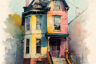 paint watercolor house portrait