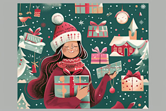create a unique holiday illustration for your cards, posters and gifts