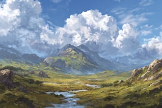 draw fantasy landscape or enviroment art