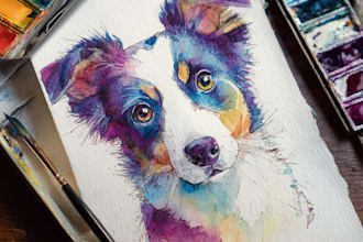 draw a rainbow watercolor portrait of your pet