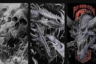 draw dark art illustration with engraving style