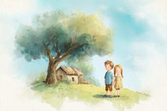 whimsical children story book illustration watercolor