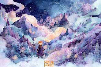design fantasy watercolor background and landscape