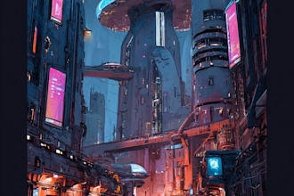 create stunning cyberpunk city illustrations