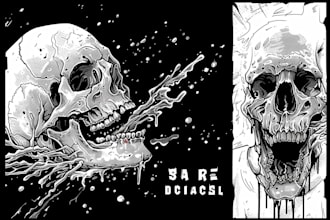 draw dark art, skull, horror illustration for t shirt design