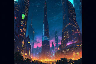 create an cyberpunk city, scifi art for you