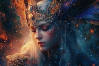draw fantasy portrait as phoenix warrior with fire theme