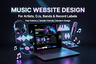 design wordpress music website, record label website artist website, dj website